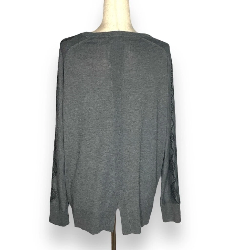 smartwool round neck split hem pullover knit lace design sweater