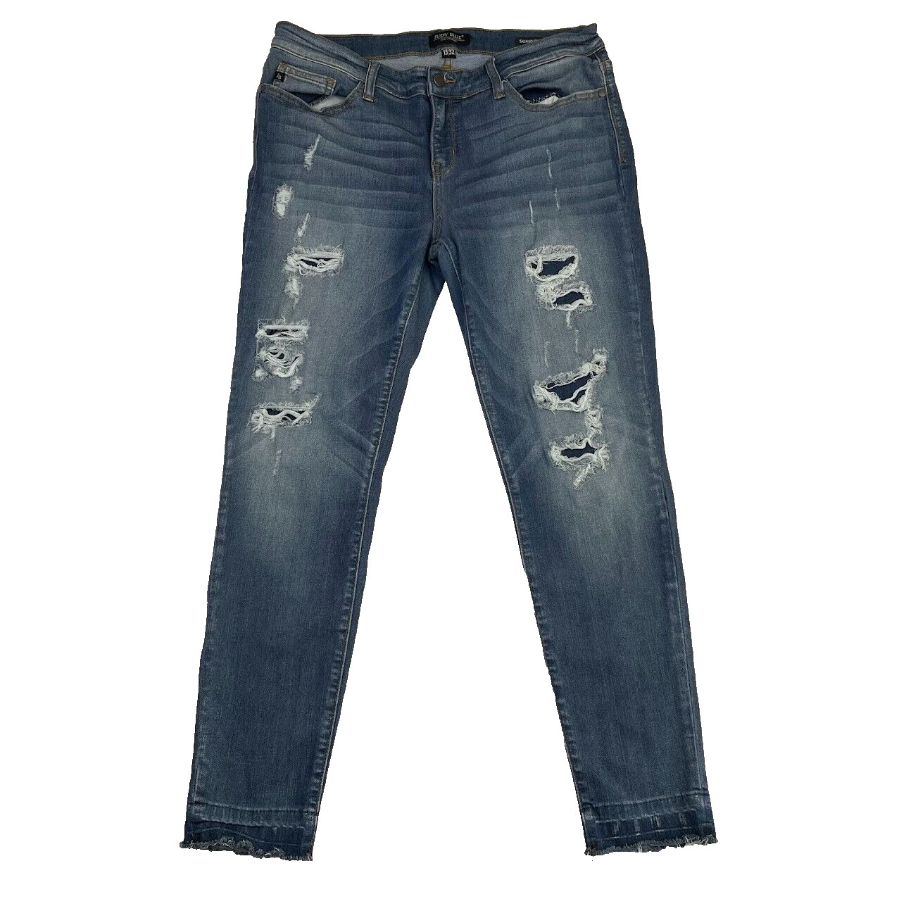 Judy Blue Jeans Womens Size 15/32 (32x27) Skinny Fit Patched Rip Stretch Raw Hem