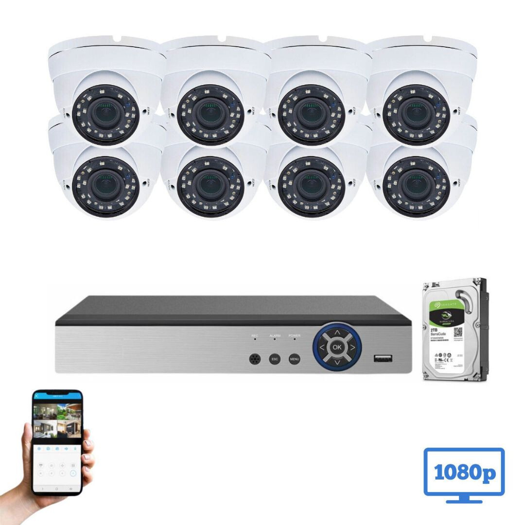 Evertech 8 Channel 2TB HD 1080p Outdoor Dome Security Survei