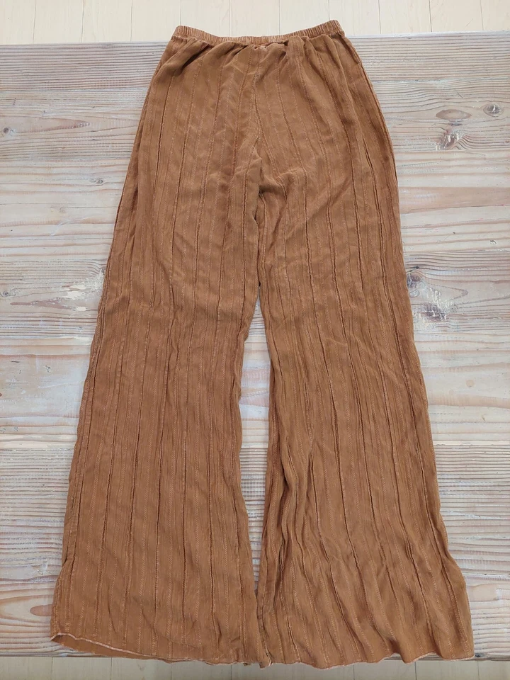 T Party Womens Relaxed Beach Boho Hippie Pants Size Medium Brown Linen Blend - Image 2 of 4