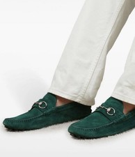 Gucci Men  s Driver Loafers Moccasin GG Horsebit Vintage Green Suede UK 9 US 9.5