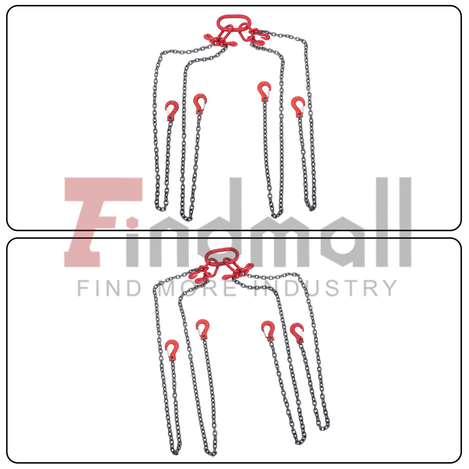 1/4inch 5Feet Chain Sling 4 Legs with Grab Hooks 3Tons/6600lbs Capacity G80 Red