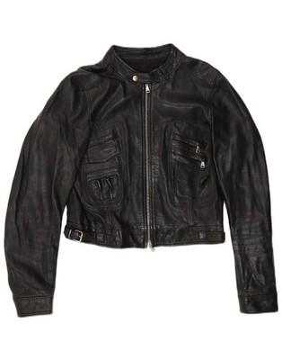 VIPA Damen Crop Leder Racer Jacke IT 46 Large Schwarz Leder CW01