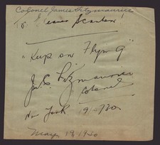 JAMES MICHAEL CHRISTOPHER FITZMAURICE - AUTOGRAPH NOTE SIGNED 05/19/1930