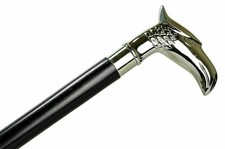 Eagle Head Chrome Brass Handle Walking Stick Black Wooden 36" Vintage Cane