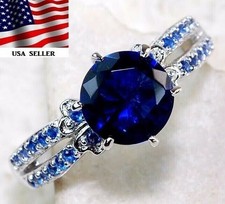 3CT Treated Blue Sapphire 925 Solid Sterling Silver Ring Jewelry Sz 6 UB4-3