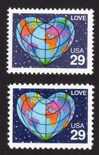 Scott #2535 & 2535A Heart Globe Map Single Stamps - MNH