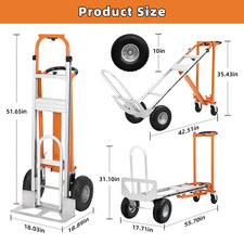 Heavy Duty Aluminum Convertible Hand Truck 4-in-1 1000 Lbs Capacity Dolly