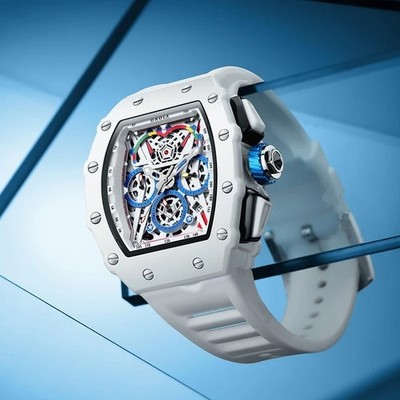 Luxury Men s Luxury Multifunctional Silicone Quartz Watch White Waterproof