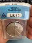 2005 ANACS MS69 American Eagle Silver Dollar $1 - .999  TONER #2005