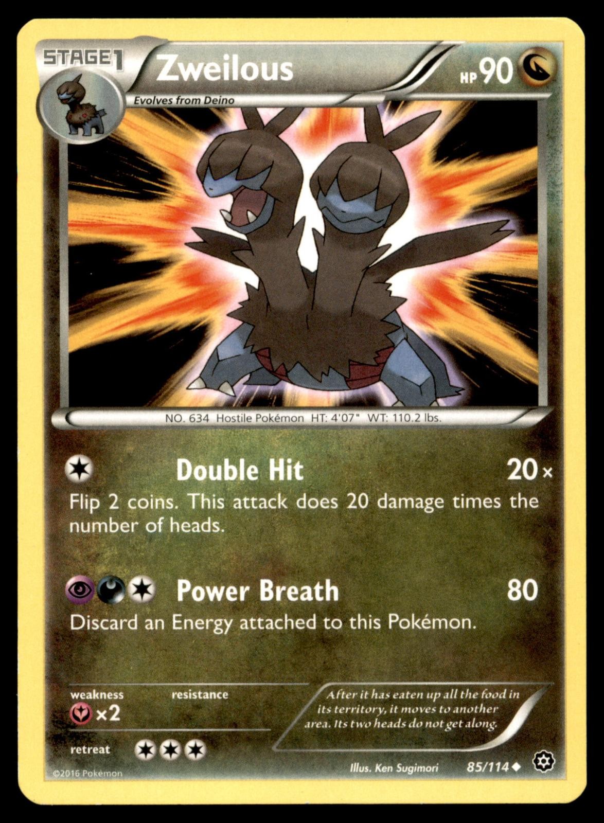 Zweilous 85/114 Uncommon Steam Siege Pokemon Near Mint