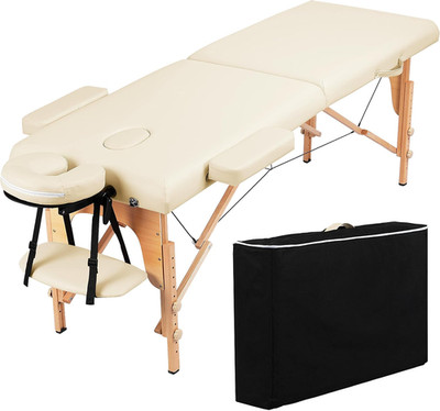 Tragbare Massageliege 60 cm Breite 2 Abschnitte Creme | Holzbein & Premiumschaum,