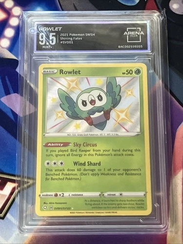2021 POKEMON SWORD & SHIELD SHINING FATES #SV001 ROWLET HOLO AC 9.5 Mint + w 10