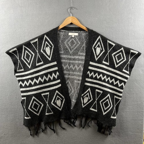 LOFT Ann Taylor Poncho Cape Large Fringe Merino Wool Blend Southwestern Aztec
