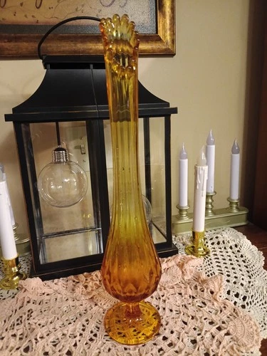 Golden Amber Fenton Thumbprint Vase***16.25 inches tall**Nice Shape