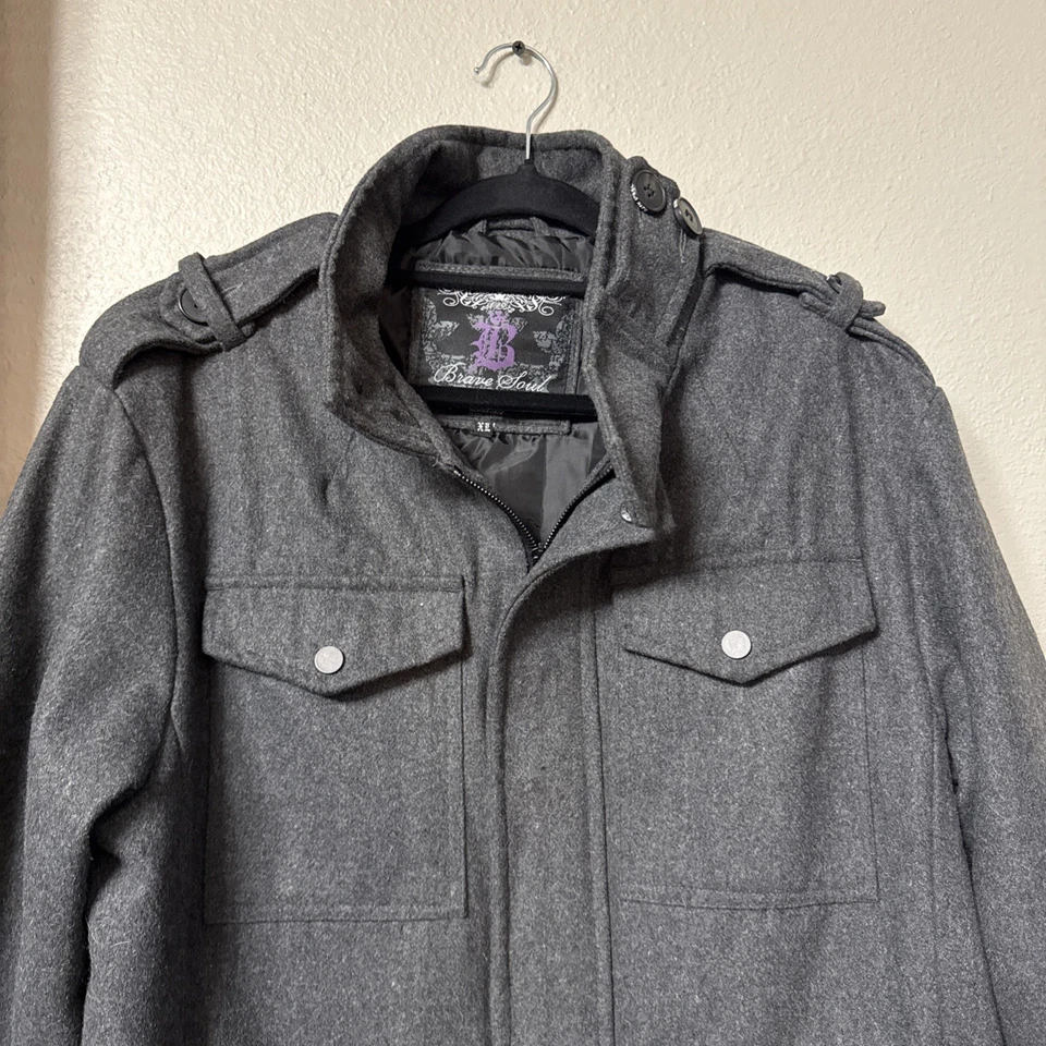 MS26 Brave Soul Wool blend military style coat size extra large - Image 2 of 4
