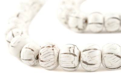 Round Melon Vintage Style Naga Shell Beads 12x17mm Nepal White Large Hole