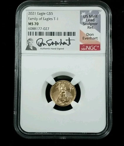 2021 Gold Eagle $5 Type 1 NGC MS 70  1/10 oz Don Everhart Signature Label 6788