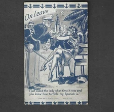 Marine on Leave-World War II Comic Postcard: GI with Glamorous Foreign Spy