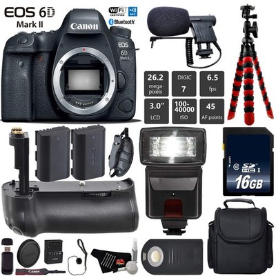 Canon EOS 6D Mark II DSLR Camera (Body Only) + Professional Battery Grip +