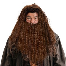 Long Brown Wig Beard Mens Wizard Wig Cosplay Old Man Wig Brown Curly Fluffy L...