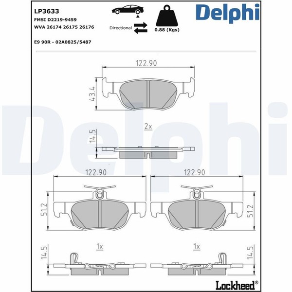Bremsbelagsatz Scheibenbremse Delphi LP3633 FüR CX Mazda 30 DM DT ED BP MX DR-image