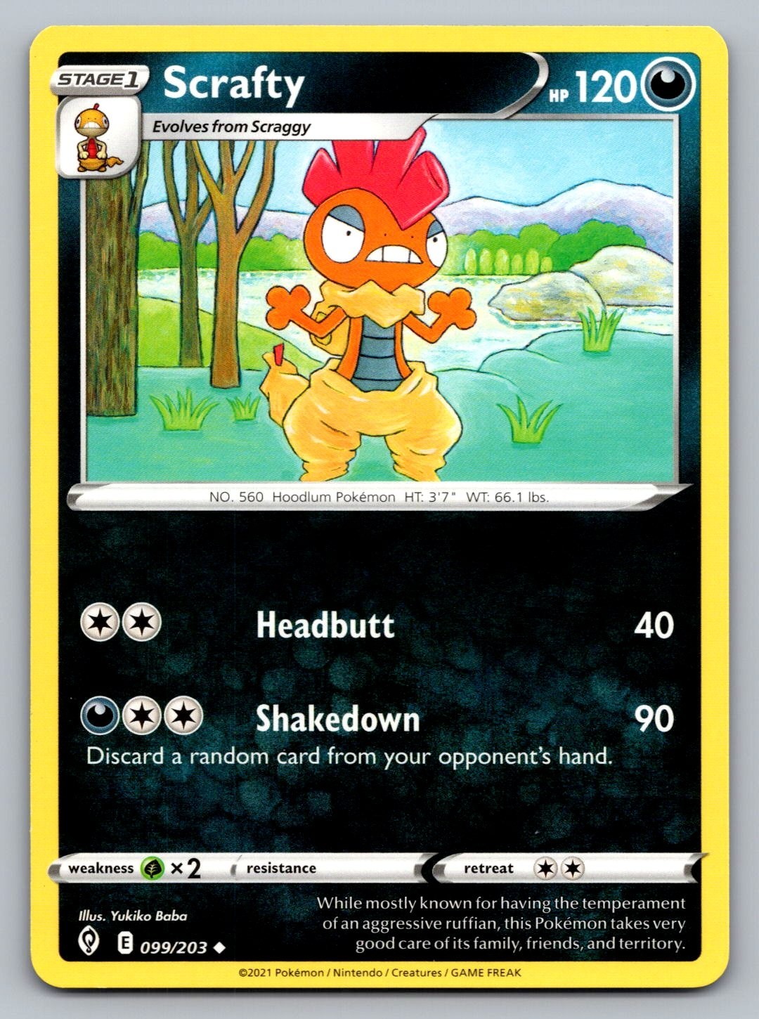 Pokemon TCG Evolving Skies Scrafty #99