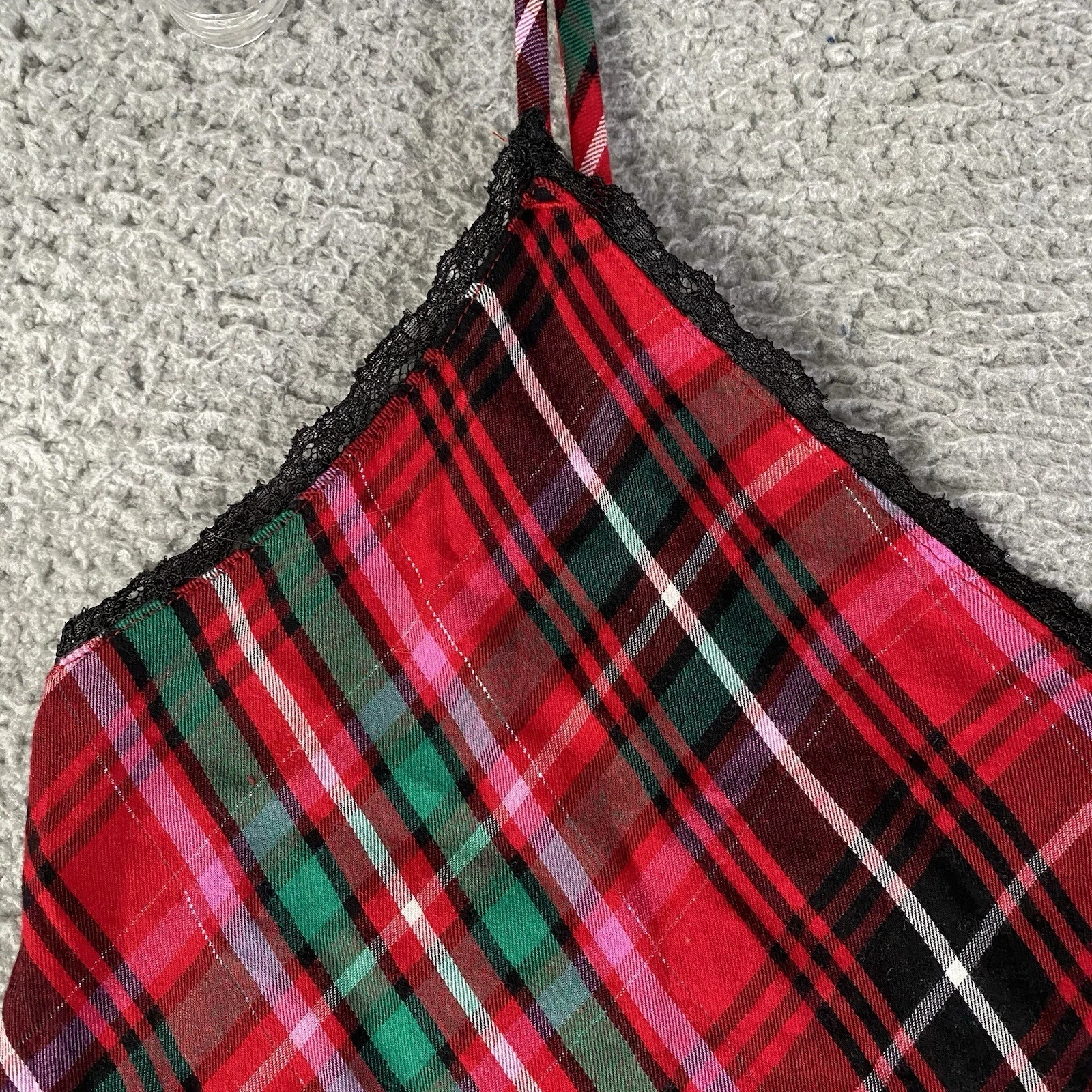 UNDERCOVER Victorias Secret Cami abito slip donna grande rosso a quadri flanella pizzo Baddie Y2K