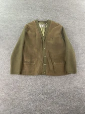 Vintage Bruestle Sweater Blazer Men Medium Brown Wool Leather Cardigan Bomber