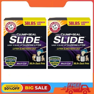 (2 pack) Clump & Seal SLIDE Cat Litter, Easy Clean Clumping Litter , 38 lbs