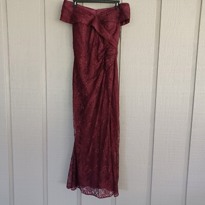 La Femme Women Portrait Neck Lace Gown Size 14 Mother Of Bride In Burgundy $469