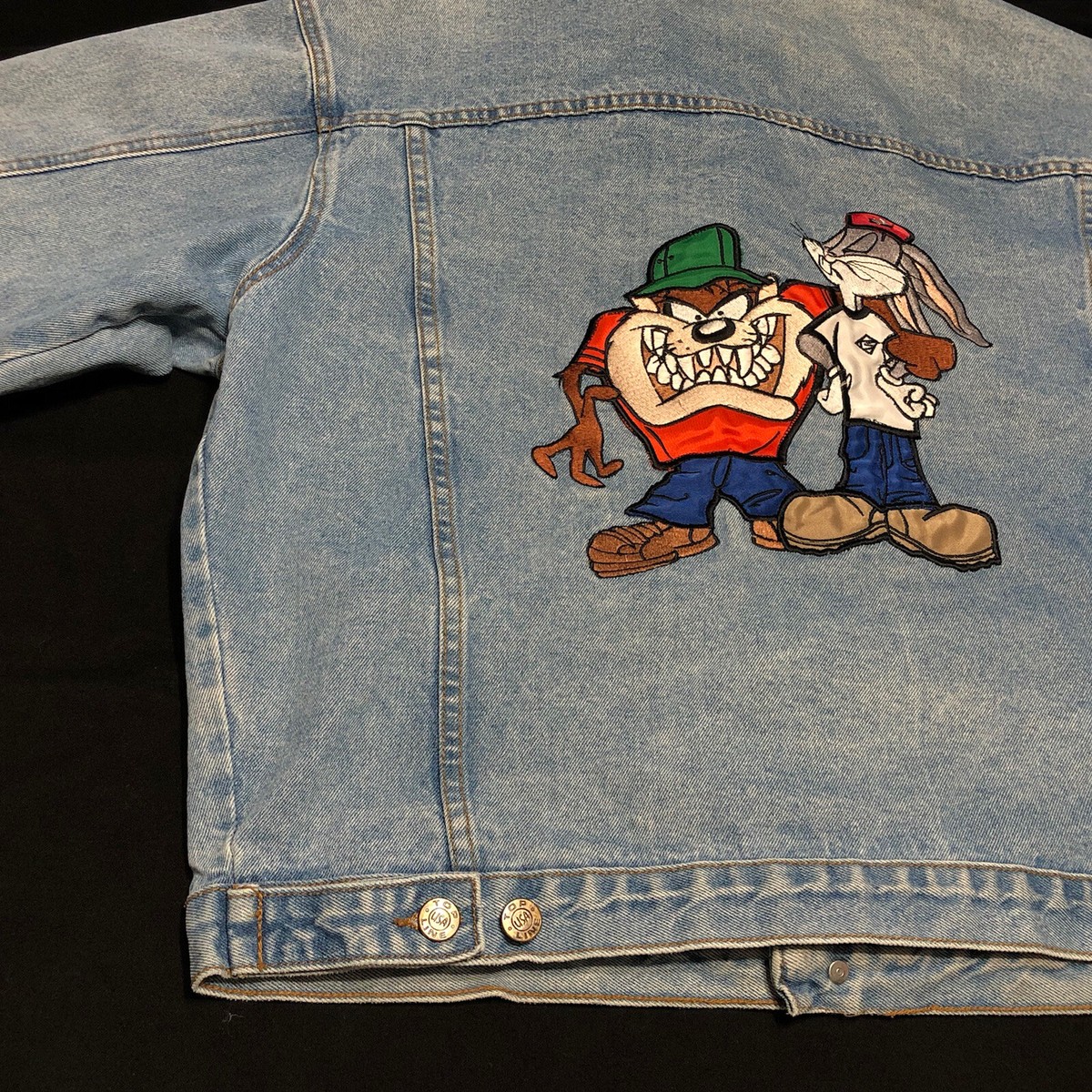 Vintage Taz Bugs Warner Bros Denim Jean Jacket Hip Hop Large Top
