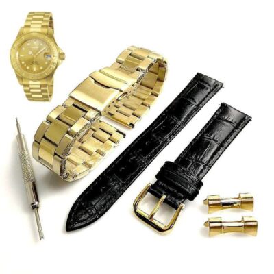 Pack of 2 Steel Leather Gold Replacement Watch Band Fits Invicta Pro Diver 13929