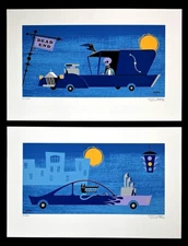 Undertaker & Midnight Pair SHAG PRINTS Silkscreen Serigraph Unframed Signed 2001