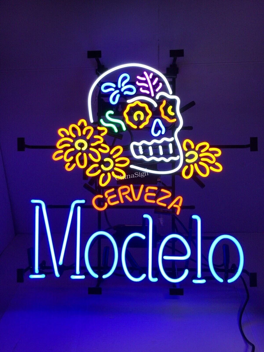 24 inches RARE Modelo Beer Day Of The Dead Skull Head Real Neon Sign Bar Light