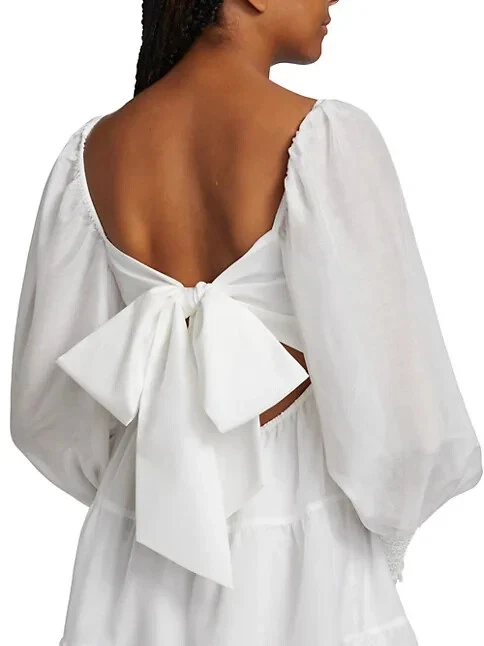 OFF WHITE Mini abito nuovo con etichette Alice + Olivia ""Rowen"" cravatta a più livelli bianco sporco taglia small