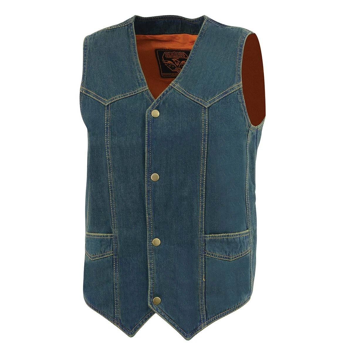 Milwaukee Leather 1310 Men's Classic Blue Denim Western Style Cowboy Biker Vest