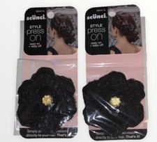 Scunci Barrette Press On Black Press On Flower  Lot 2 