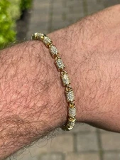 Men's Barrel Bracelet 14k Gold Plated Solid 925 Silver Icy CZ Flooded Out HipHop