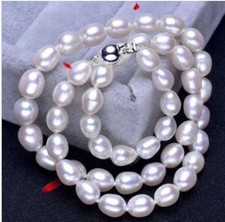 Classic natural 11-12mm south sea baroque white pearl necklae 18inch 925s