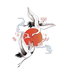 Car Sticker for Door JAPANESE CRANE Sun Auto Side Decal Flower Decor Accessories