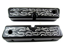 Ford 289-302-351w Aluminum Tall Valve Cover Set Flames Black E41208bk Ford 289-302-351w Aluminum Tall Valve Cover Set Flames Black E41208bk