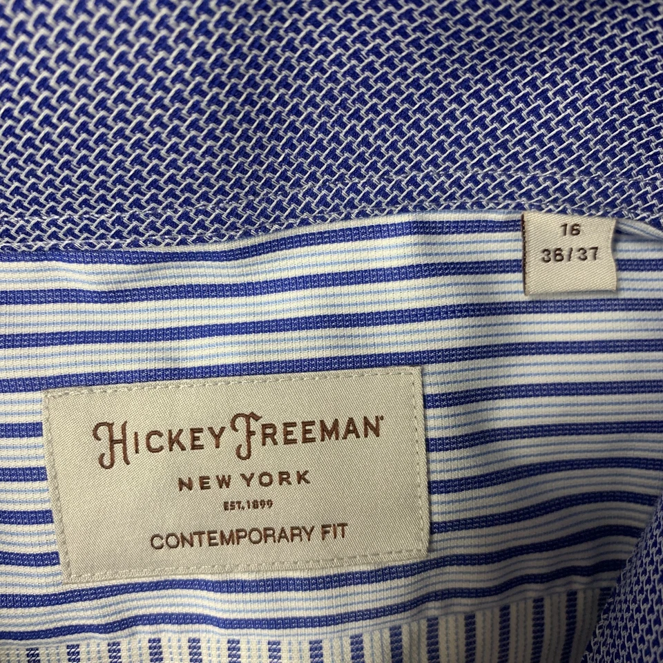 RECENT Hickey Freeman White Blue striped Button Down Dress Shirt mens 16 - 36/37 — 第 4/4 张图片