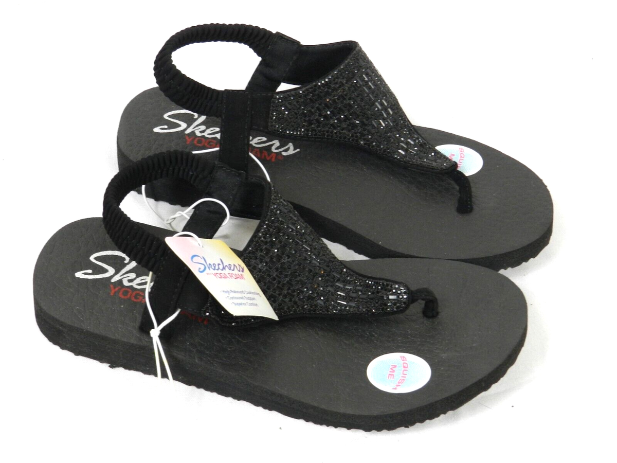 Skechers Sandals Womens 6 Yoga Foam Thong Slingback Flats Black