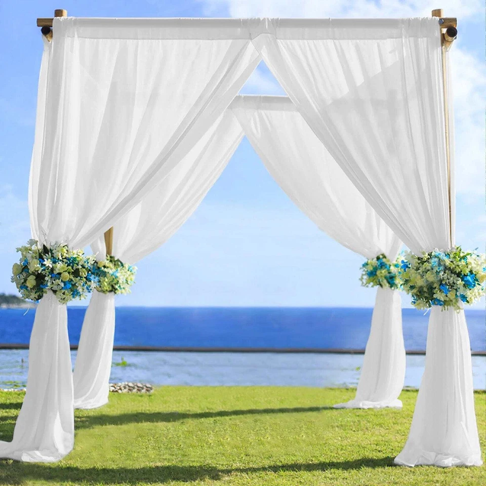 WHITE 5ft x 14ft Premium Chiffon SHEER CURTAIN Window Drape Panel Party Events - Image 3 of 4