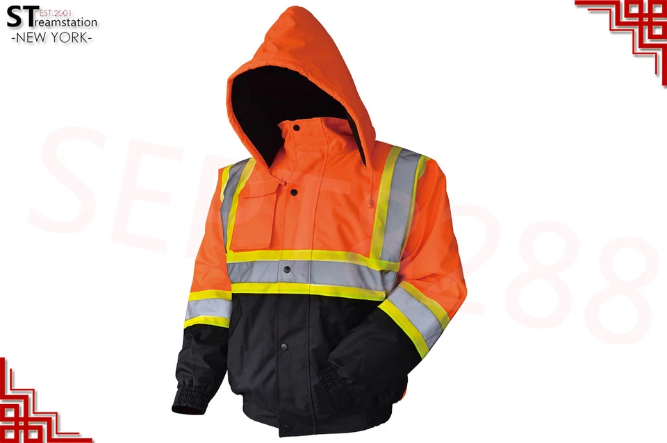 Hi-Vis Insulated Safety Bomber Reflective Winter Jacket Coat with Lining - Image 4 of 4