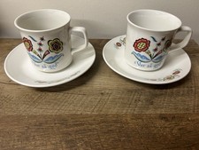2 Vintage Swedish Berggren Cups & Saucers Set  “Var Så God” Help Yourself