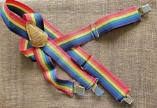 Vintage Americas Choice Rainbow Suspenders Adult Size Adjustable Cowhide Detail