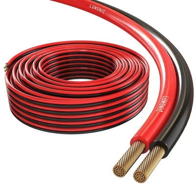 LUMONIC 50m Lautsprecherkabel 2x 0,75mm² Rot Schwarz CCA HiFi Boxenkabel Audio Zwillings