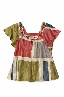 Akemi + Kin Anthropologie 100% Silk Embellished Geometric Blouse Top Medium